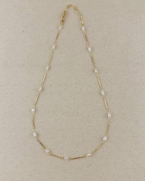 Pearl Bead + Straw Chain Necklace