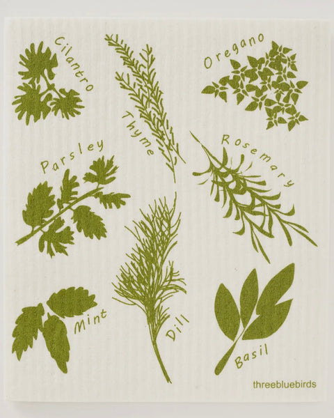 Three Bluebirds Swedish Dish Cloth - Green Herbs
