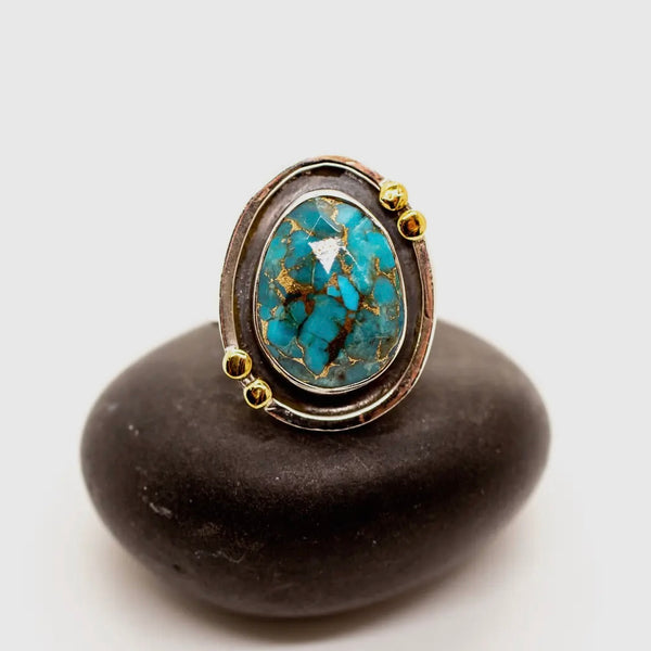 Sterling Silver Copper Turquoise Galaxy Ring