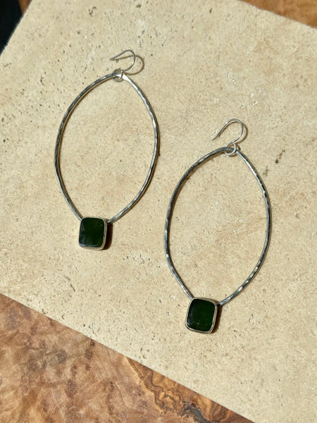 MKE MAE Design - Nephrite Jade + Hammered Sterling Earrings