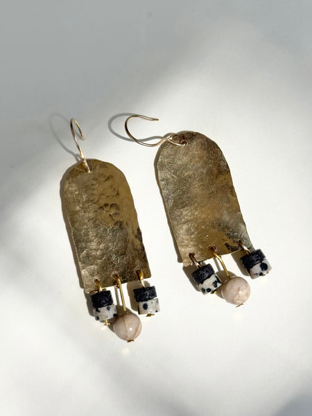 MKE MAE Design -Hammered Brass & Dalmatian Jasper Dangle earring