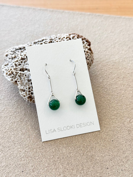 Lisa Slodki - Sphere Earrings - Sterling Silver + Green Onyx