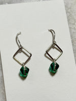 Lisa Slodki - Green Glass Diamond Earrings - Sterling Silver