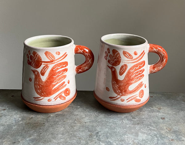 Mud Garden Studio - Red Folk Bird and Flower Mug