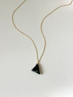 Lisa Slodki - Asymmetrical Triangle Necklace - Gold Fill + Dark Green Jasper