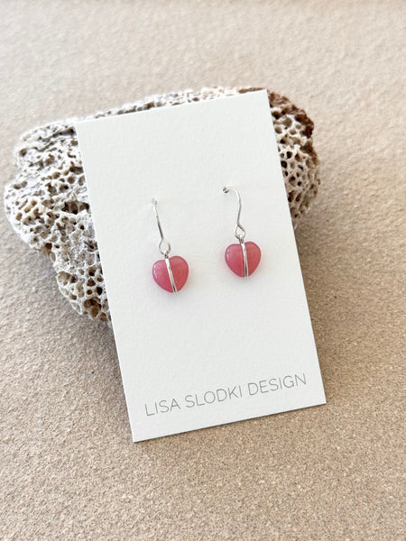 Lisa Slodki - Heart Earrings - Sterling Silver + Pink Glass