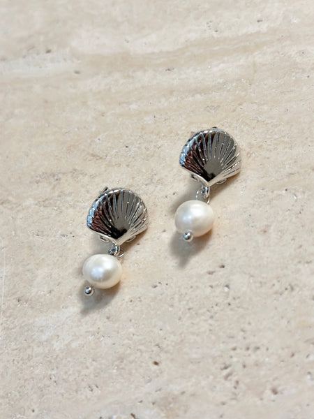 Silver Shell + Pearl Earrings