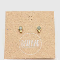 Tiny Brass Amazonite Stud Earrings
