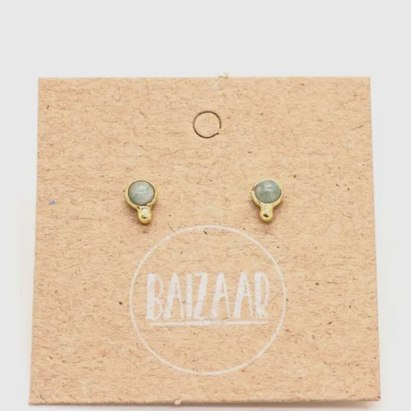 Tiny Brass Amazonite Stud Earrings