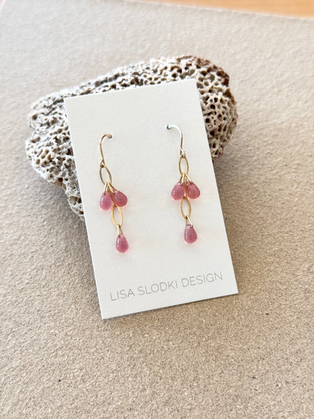 Lisa Slodki - Glass Drops Earrings - Gold Fill + Pink