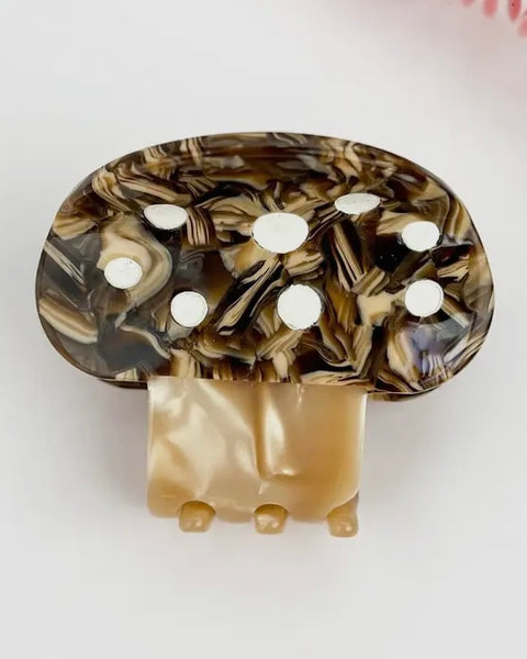 Small Mushroom Hair Clip - Brown