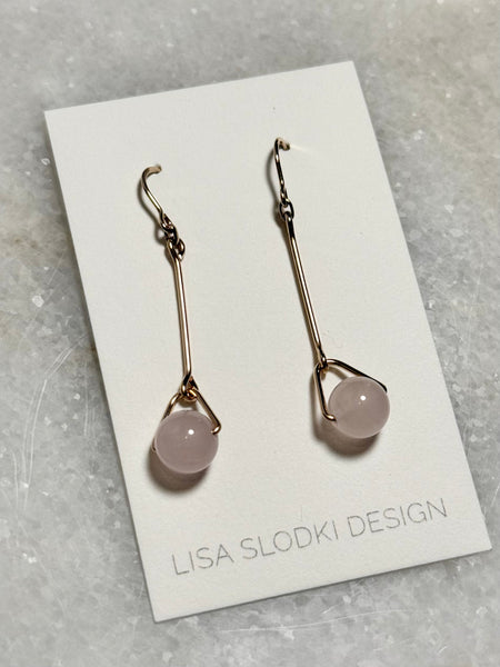 Lisa Slodki - Sphere Earrings - Gold Fill + Rose Quartz