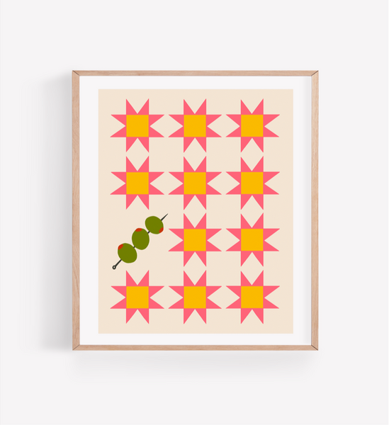 Persika Design Co. - Sawtooth Quilt W/ Olives Print - 11” x 14” (STORE PICK UP ONLY)