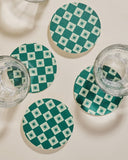 Green Checkered Star Coasters - Set of 4