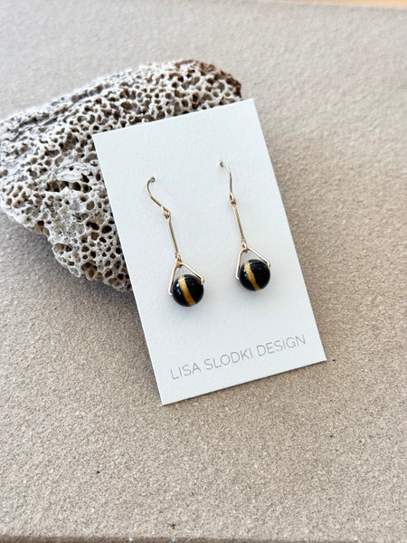 Lisa Slodki - Sphere Earrings - Gold Fill + Black/ Yellow Stone