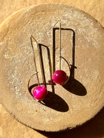 Lisa Slodki - Long Orbit Earrings - Gold Fill + Pink Tigers Eye
