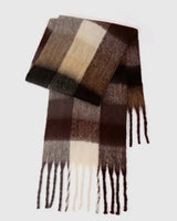 Plaid Scarf - Brown / Grey / White / Tan
