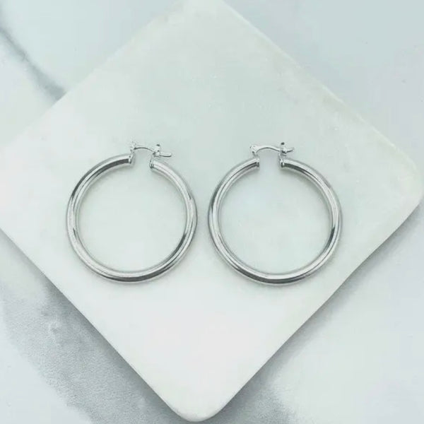 Silver 2mm Hollow Hoop Earrings