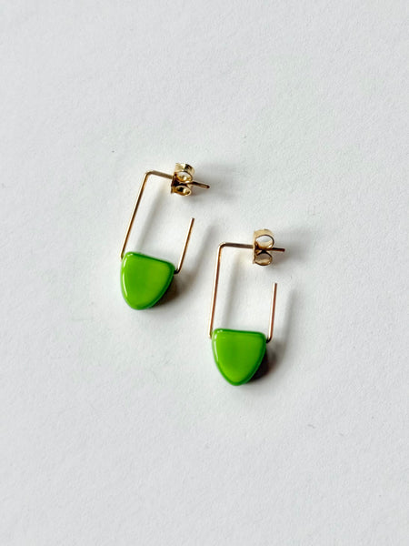 Lisa Slodki - Gold Fill + Green Glass Shield Earrings