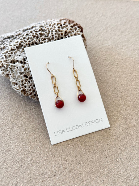 Lisa Slodki - Glass Drop Earrings - Gold Fill + Carnelian