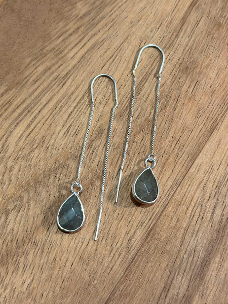 Teardrop Labradorite Silver Threader Earrings