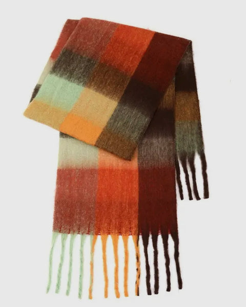 Plaid Scarf - Red / Mint / Orange / Brown