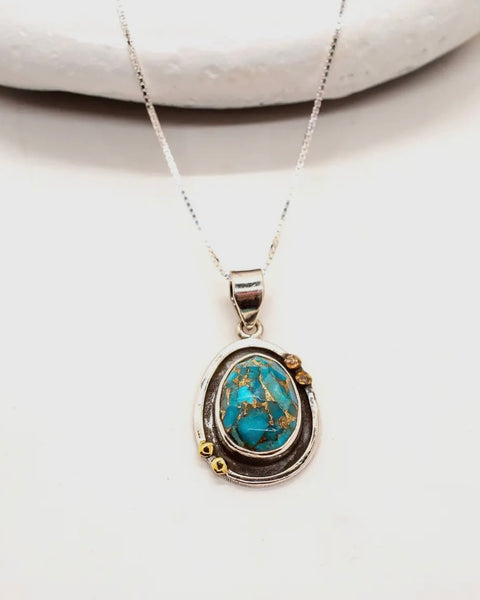 Sterling Silver Copper Turquoise Galaxy Necklace