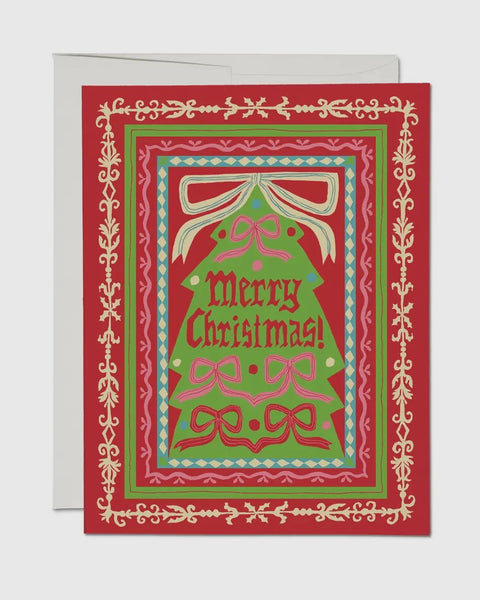 “Merry Christmas!” Tree with Bows Greeting Card