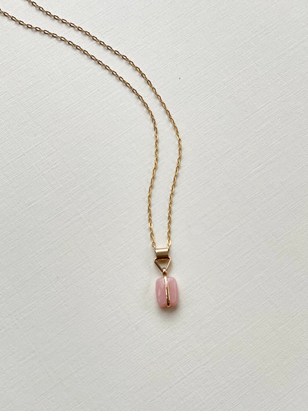 Lisa Slodki - Rectangle Necklace - Gold Fill + Pink Opal