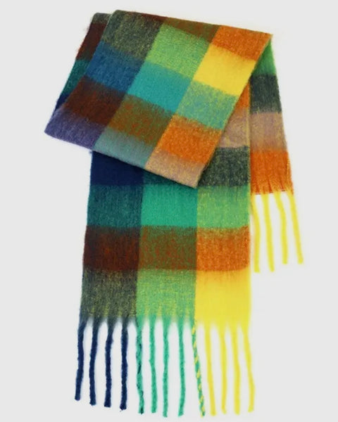 Plaid Scarf - Green / Orange / Blue / Yellow