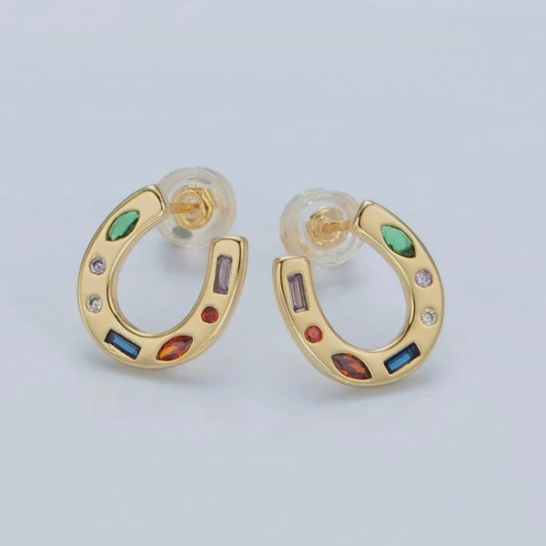 CZ Horseshoe Stud Earrings