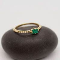 Brass Decorated Prong Stone Ring - Green Stone