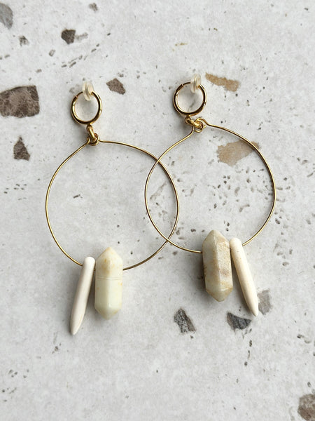 MKE MAE Design - Clip On Jasper + Howlite Hoop Earrings