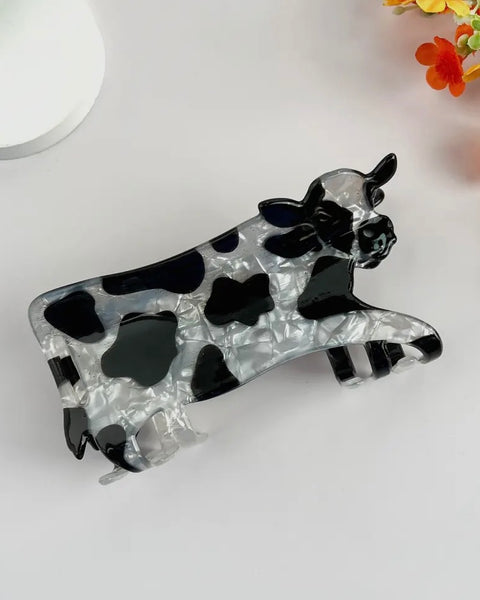 Black + White Cow Hair Clip
