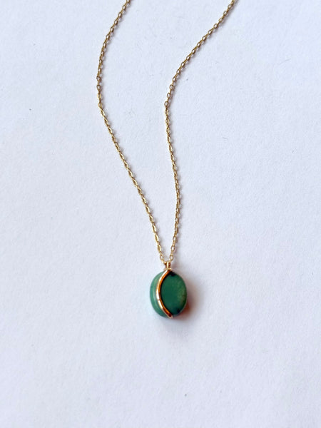 Lisa Slodki - Gold Fill + Green Turquoise Oval Curve Necklace