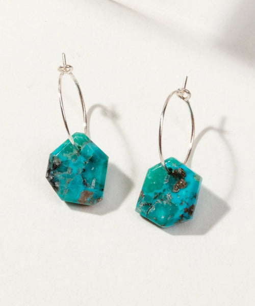 Luna Norte - Geometry Mini Hoop Earrings - Turquoise + Sterling Silver