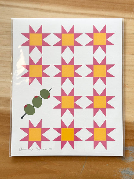 Persika Design Co. - Sawtooth Quilt W/ Olives Print - 8” x 10” (STORE PICK UP ONLY)