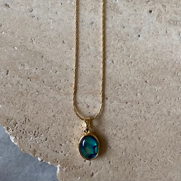 Abalone Gemstone Oval Pendant Necklace