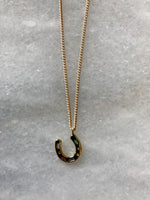 Gold Horseshoe + Crystals Charm Necklace