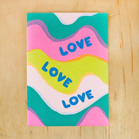 “Love Love Love” Waves Greeting Card