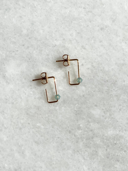 Lisa Slodki - Mini Rectangle Earrings - Gold Fill + Blue Crystal