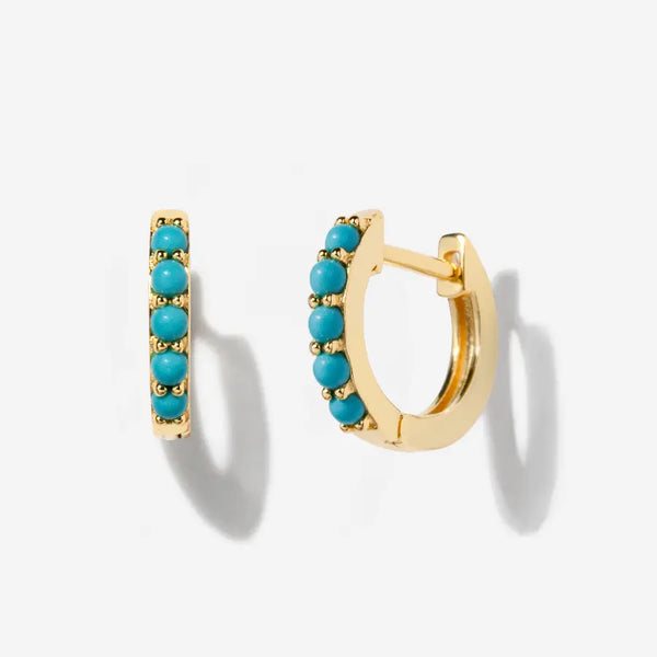 Little Sky Stone - Gold Huggie Hoop Earrings - Turquoise
