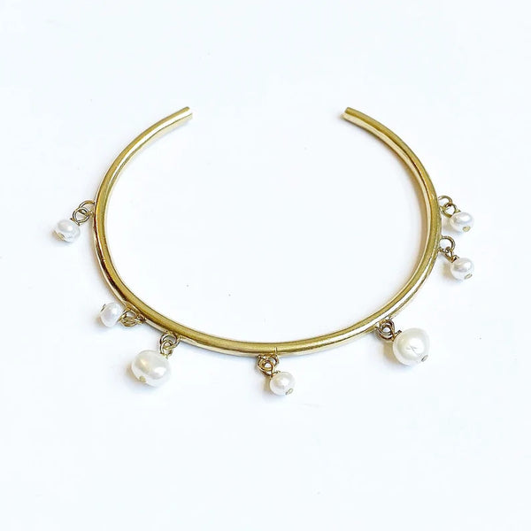 MADE IN Jewelry - Open Cuff Pearl Charm Bracelet