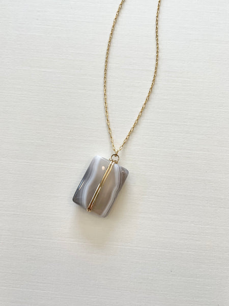 Lisa Slodki - Rectangle Center Necklace - Gold Fill + Botswana Agate